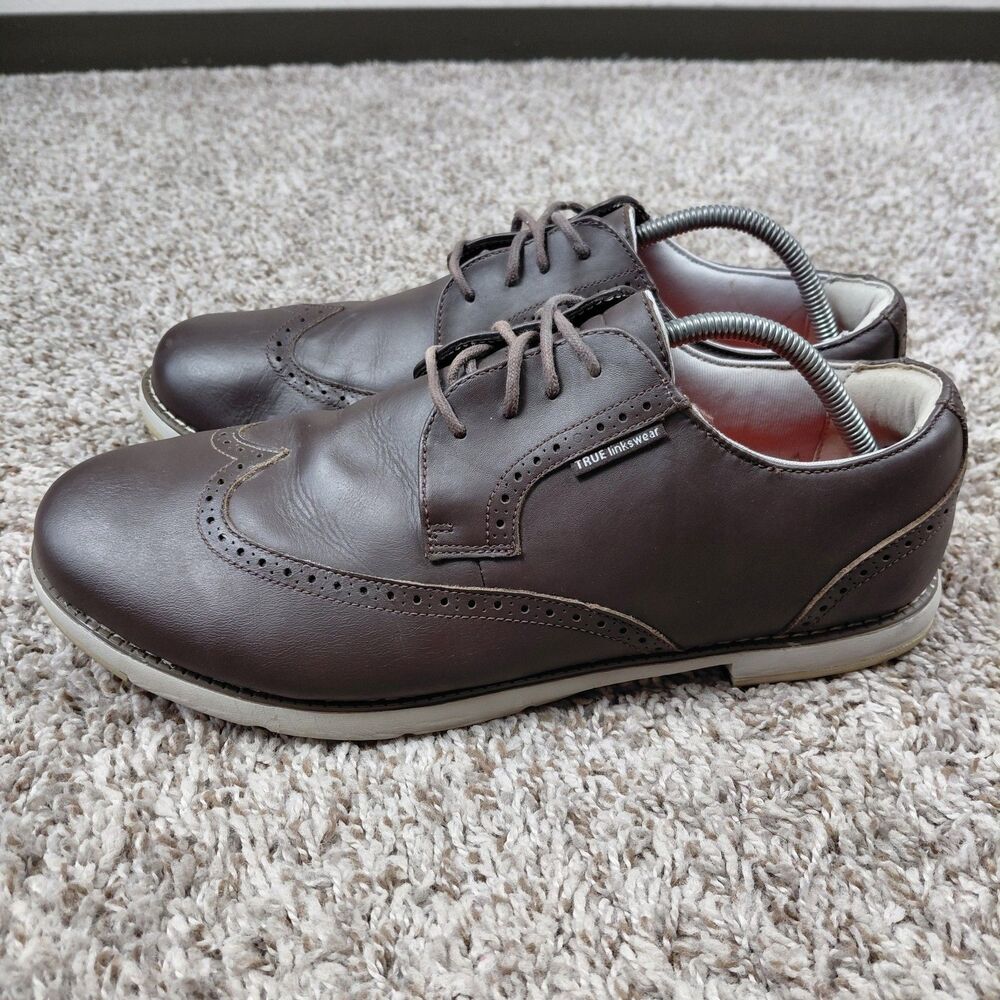 True Linkswear True Gent Wingtip Spikeless Golf Shoes Mens 13 Brown Leather